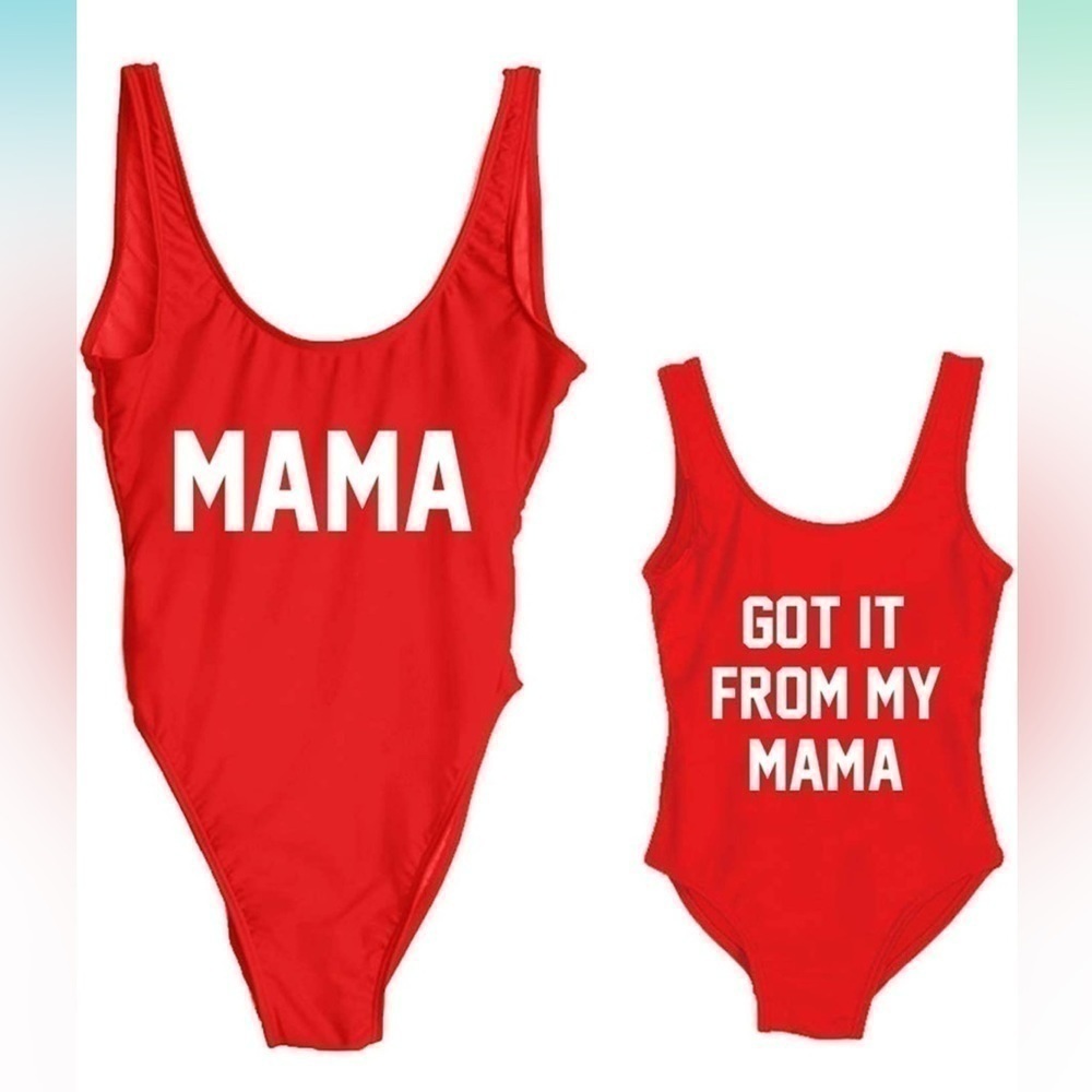 Mama Matching Red One-Piece Swimsuits (Mom + Child)